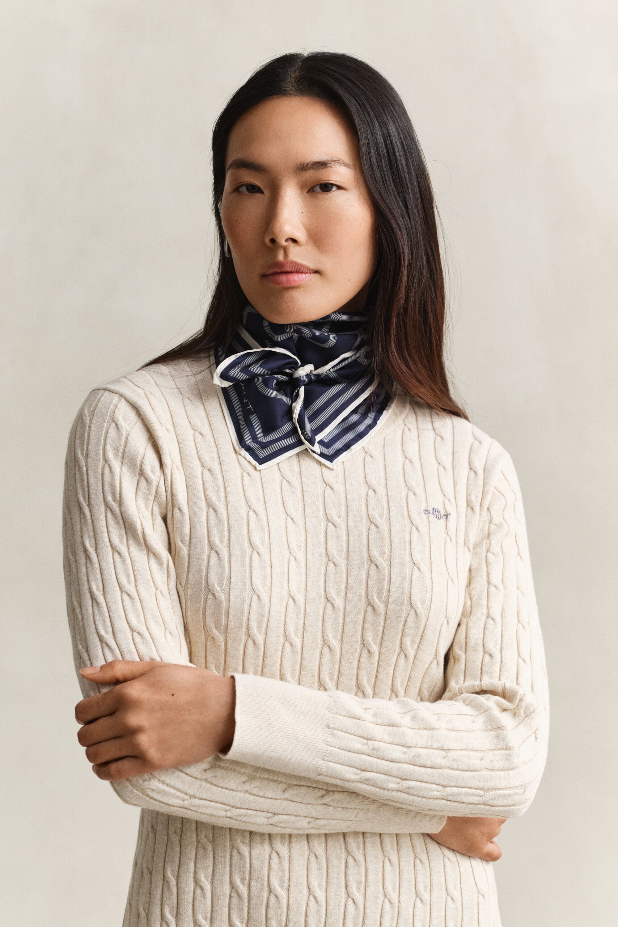 Stretch Cotton Cable Knit Crew Neck Dress