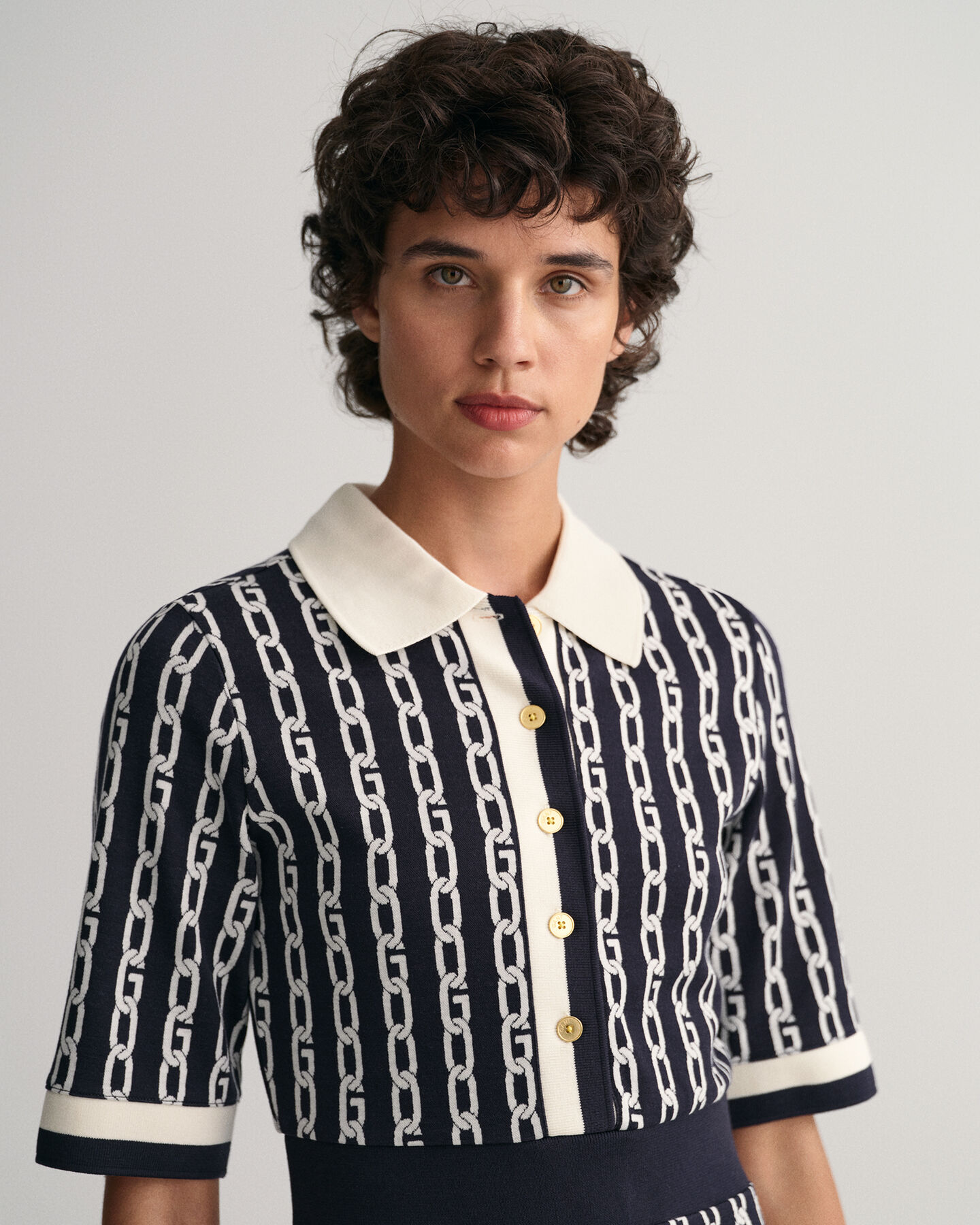 Chain Jacquard Mid Sleeve Polo Dress