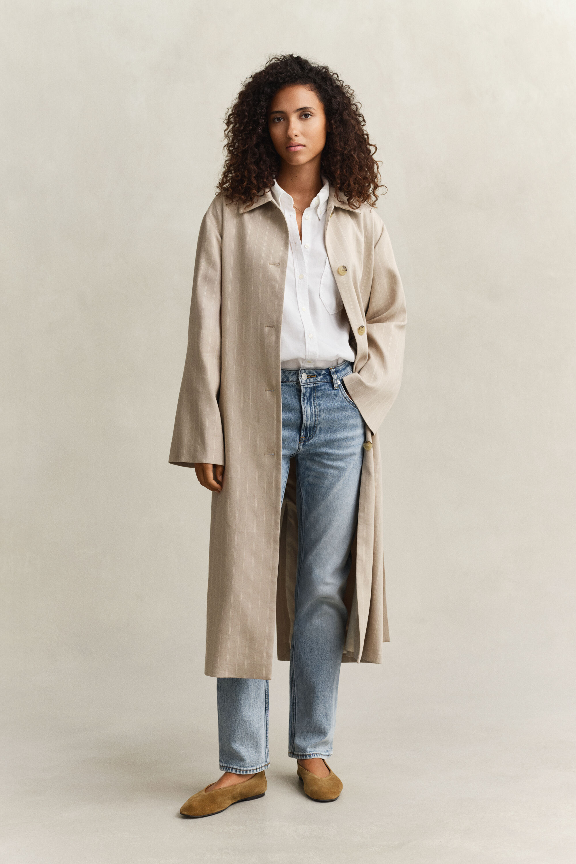 Linen Blend Pinstriped Coat