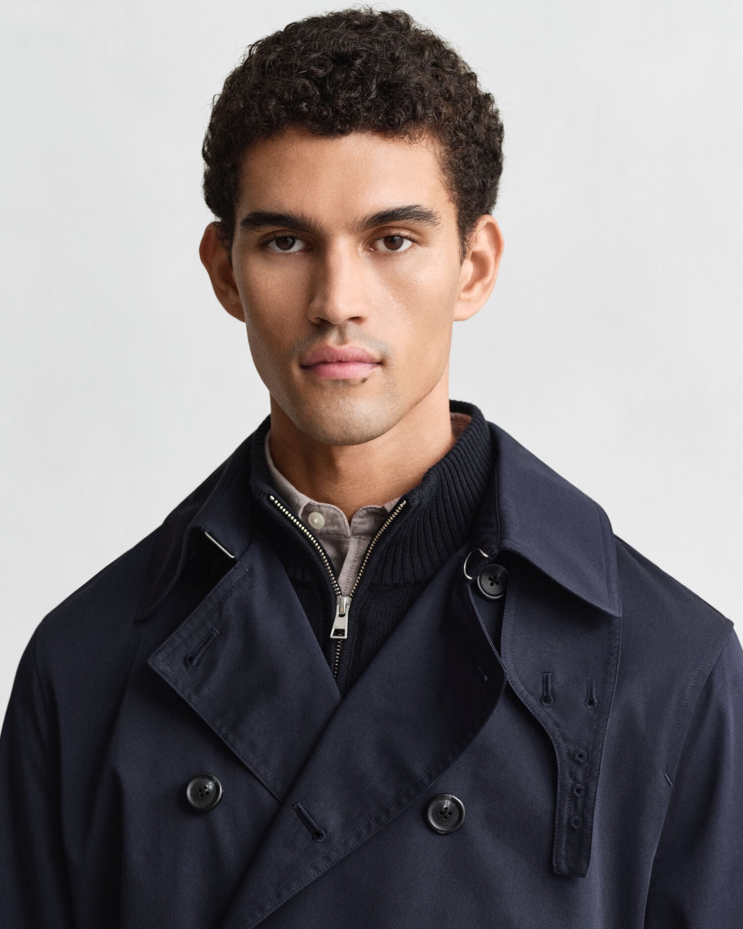Cotton Blend Trench Coat — EVENING BLUE