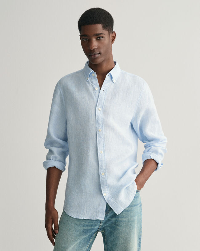 Slim Fit Houndstooth Linen Shirt