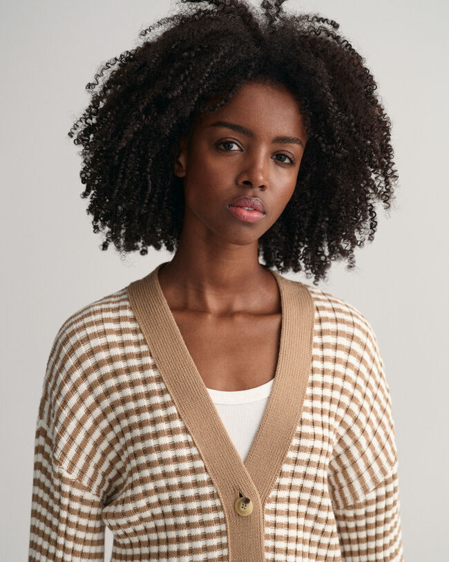 Striped Cotton Rib V-Neck Cardigan