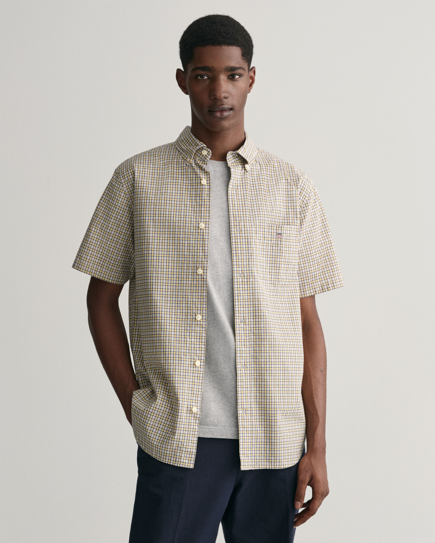 Regular Fit Micro Checked Poplin Short Sleeve Shirt - GANT