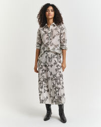 Pleated Tree Printed Midi Skirt