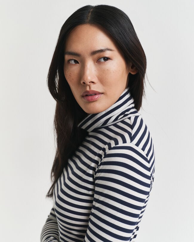 Lightweight Striped Cotton Turtleneck Top