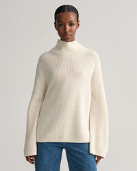 Ribbed Wool Stand Collar Sweater
