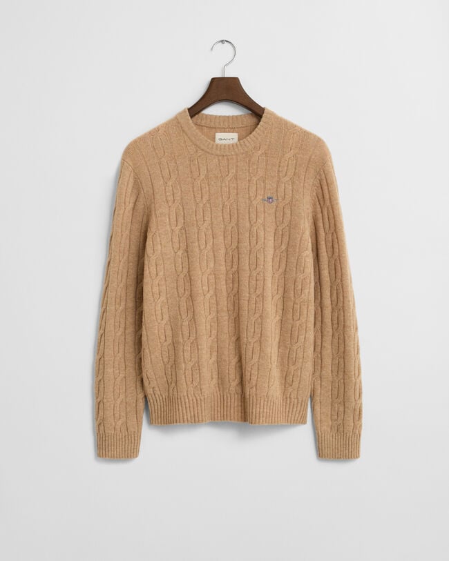 Lambswool Cable Knit Crew Neck Sweater