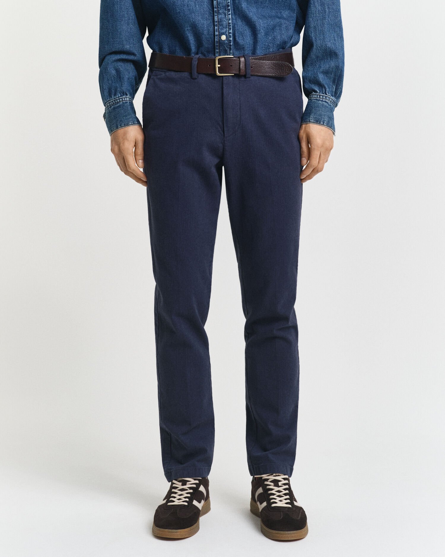 Slim Fit Cotton Herringbone Pants