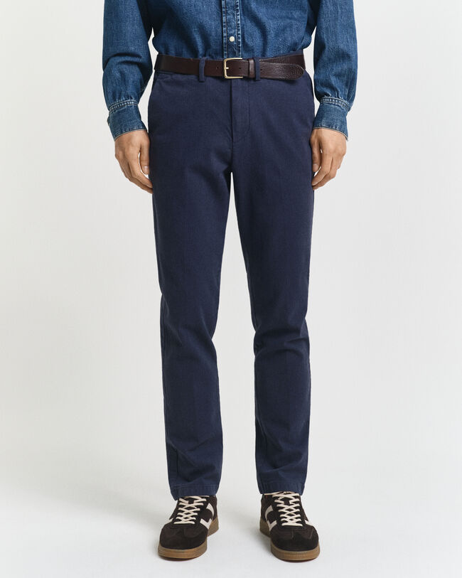 Slim Fit Cotton Herringbone Pants