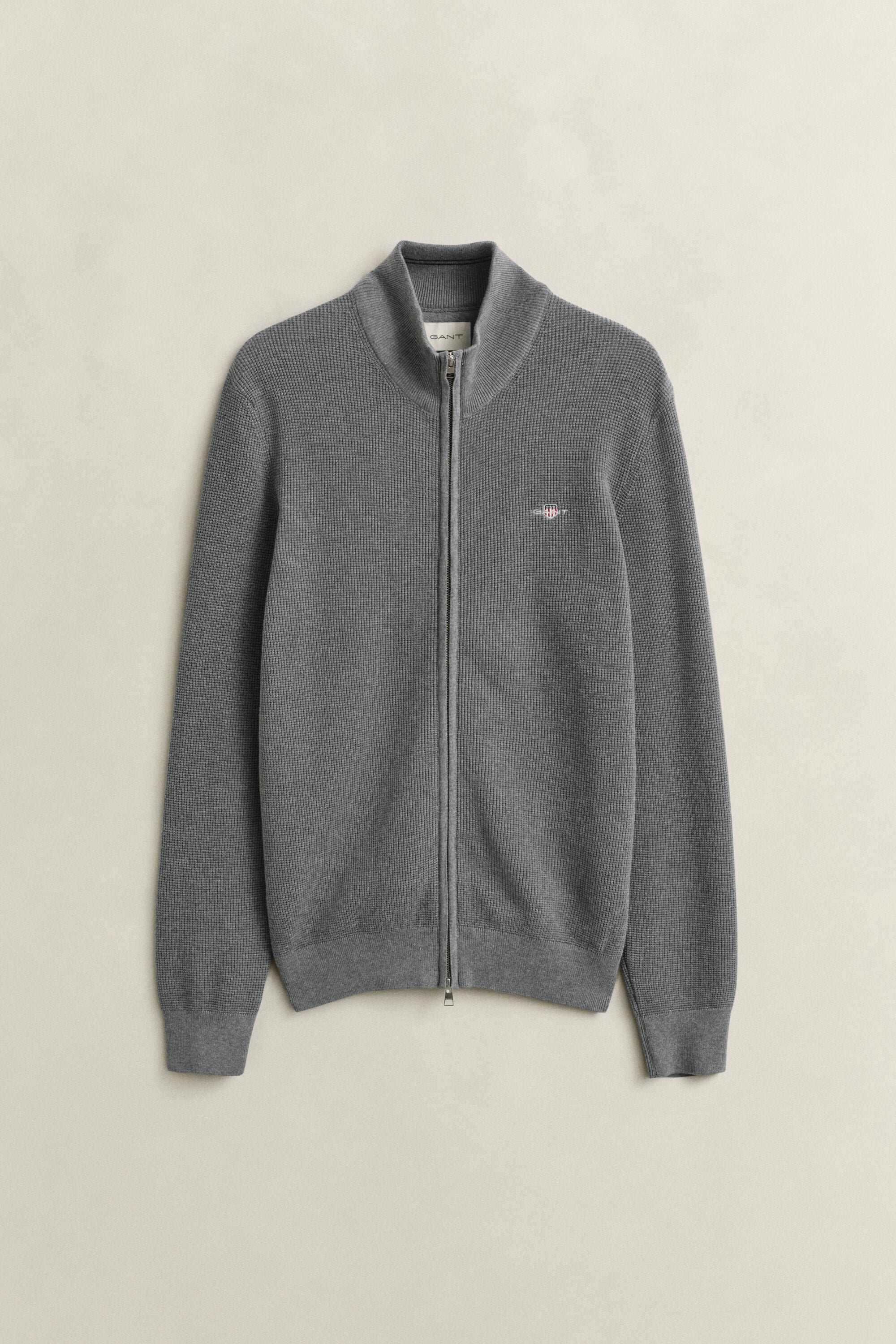 Textured Cotton Zip Cardigan