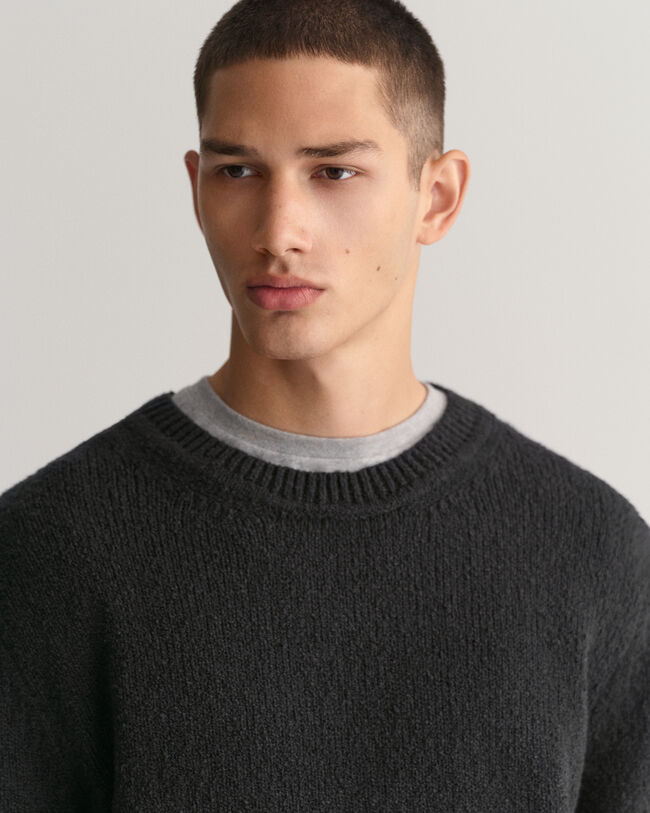 Boucl&eacute; Knit Crew Neck Sweater