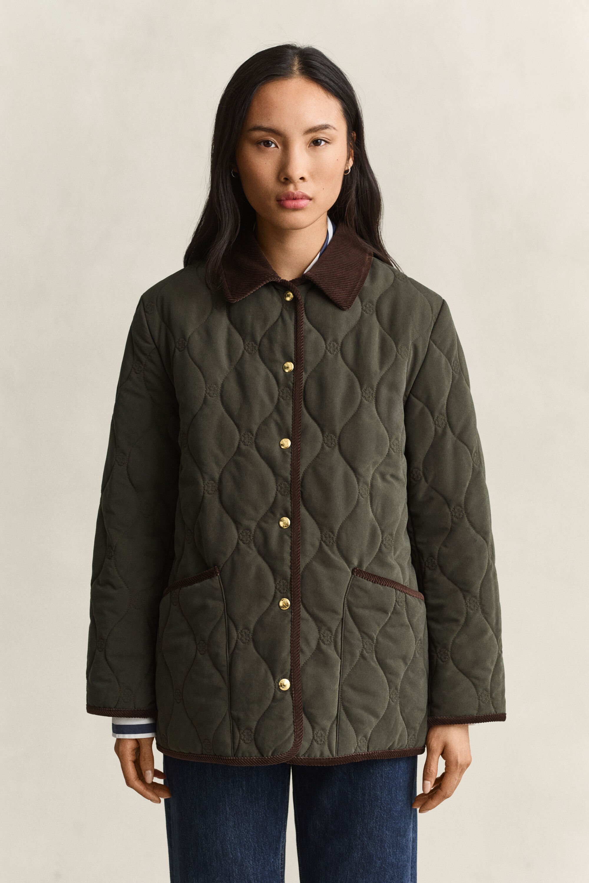 Monogram Quilted Jacket — DARK MOSS GREEN