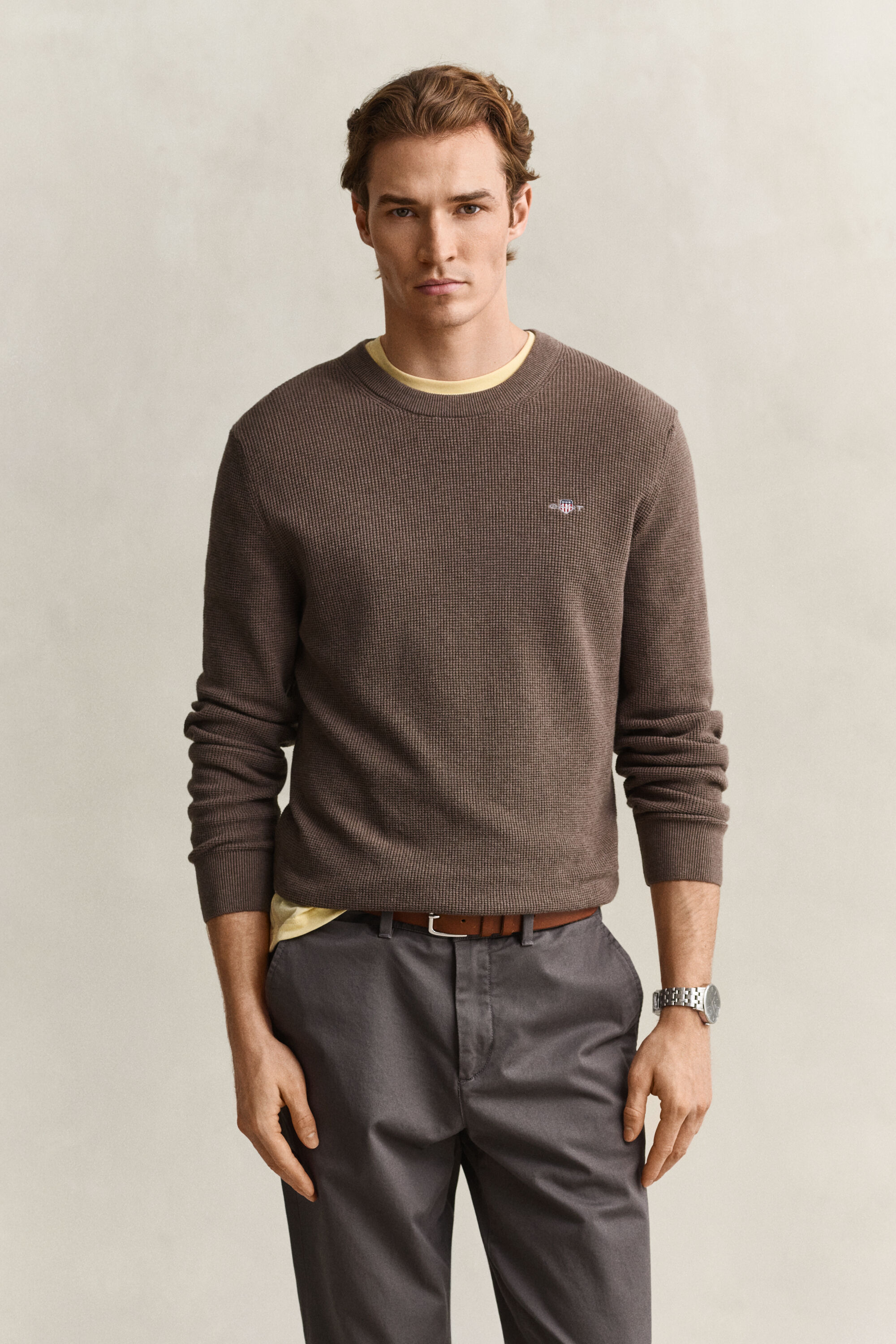 Textured Cotton Crew Neck Sweater