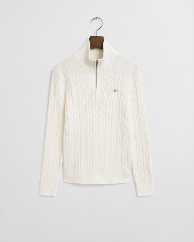 Stretch Cotton Cable Knit Half-Zip Sweater