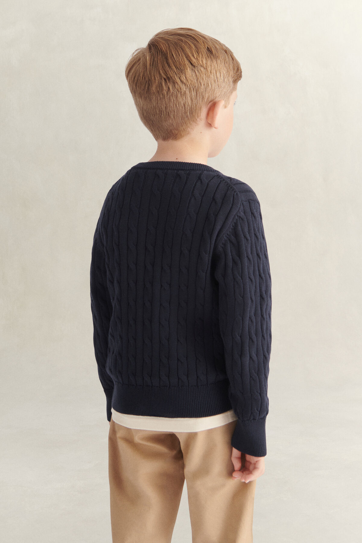 Boys Shield Cable Knit Sweater — EVENING BLUE