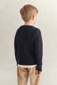 Boys Shield Cable Knit Sweater — EVENING BLUE 3