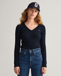Stretch Cotton Cable V-Neck Sweater