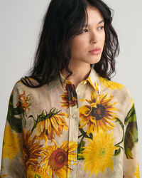 Relaxed Fit Sunflower Print Cotton Silk Shirt