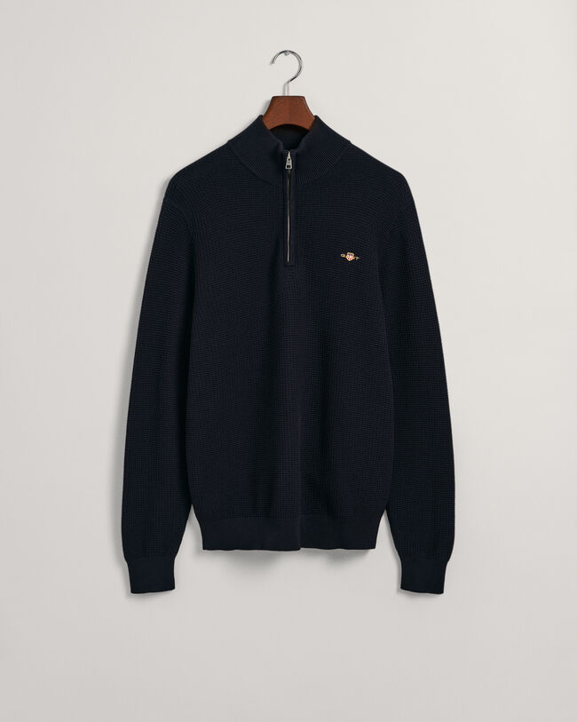 Textured Cotton Half-Zip Sweater