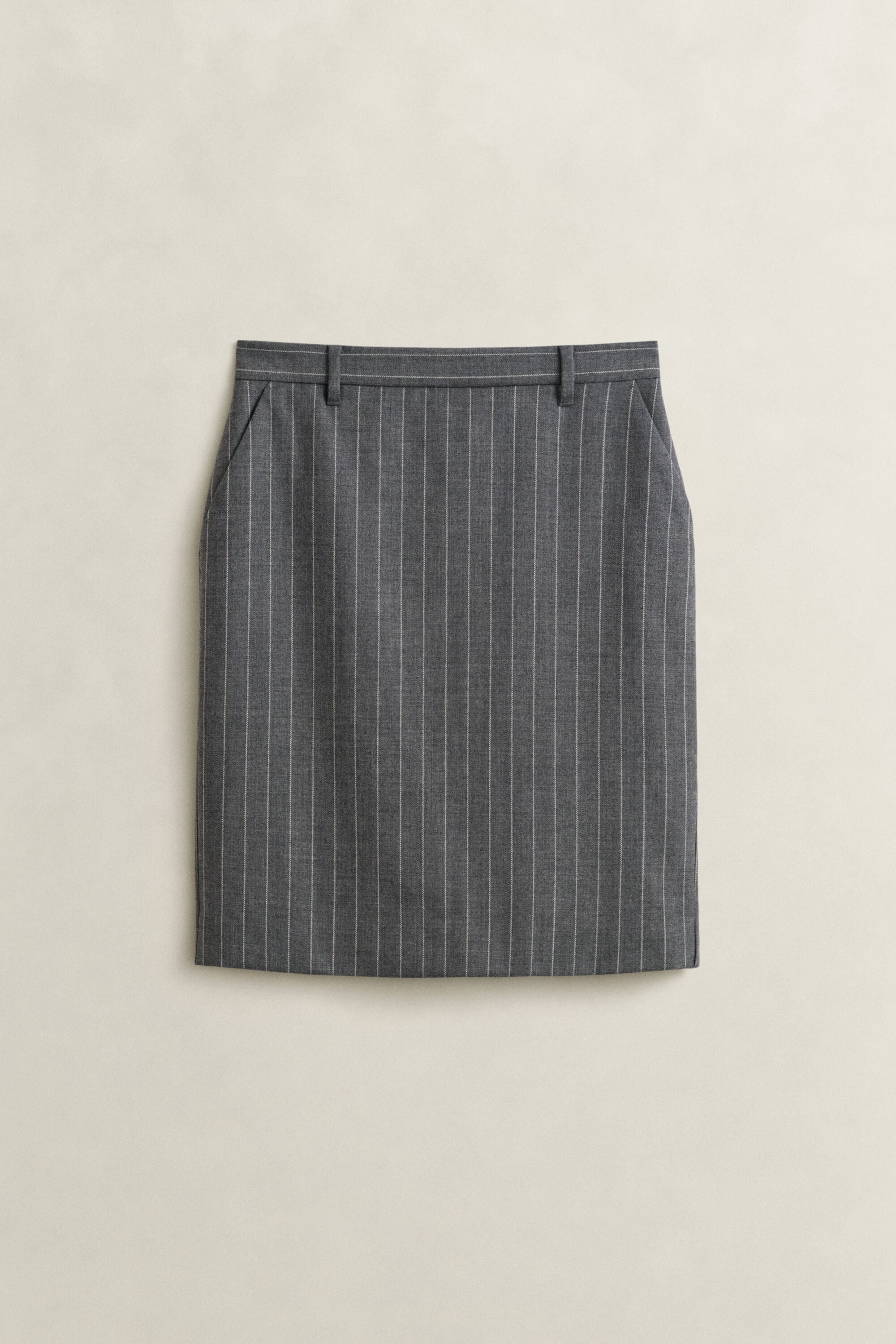 Pinstriped Wool Pencil Skirt