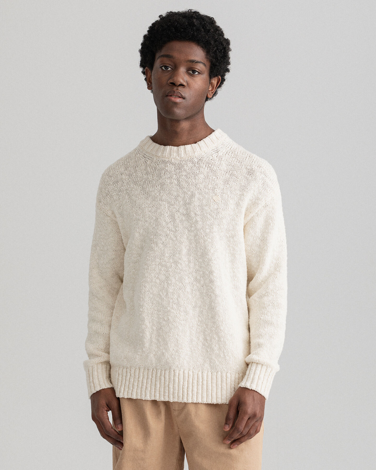 Relaxed Fit Slub Cotton Crew Neck Sweater