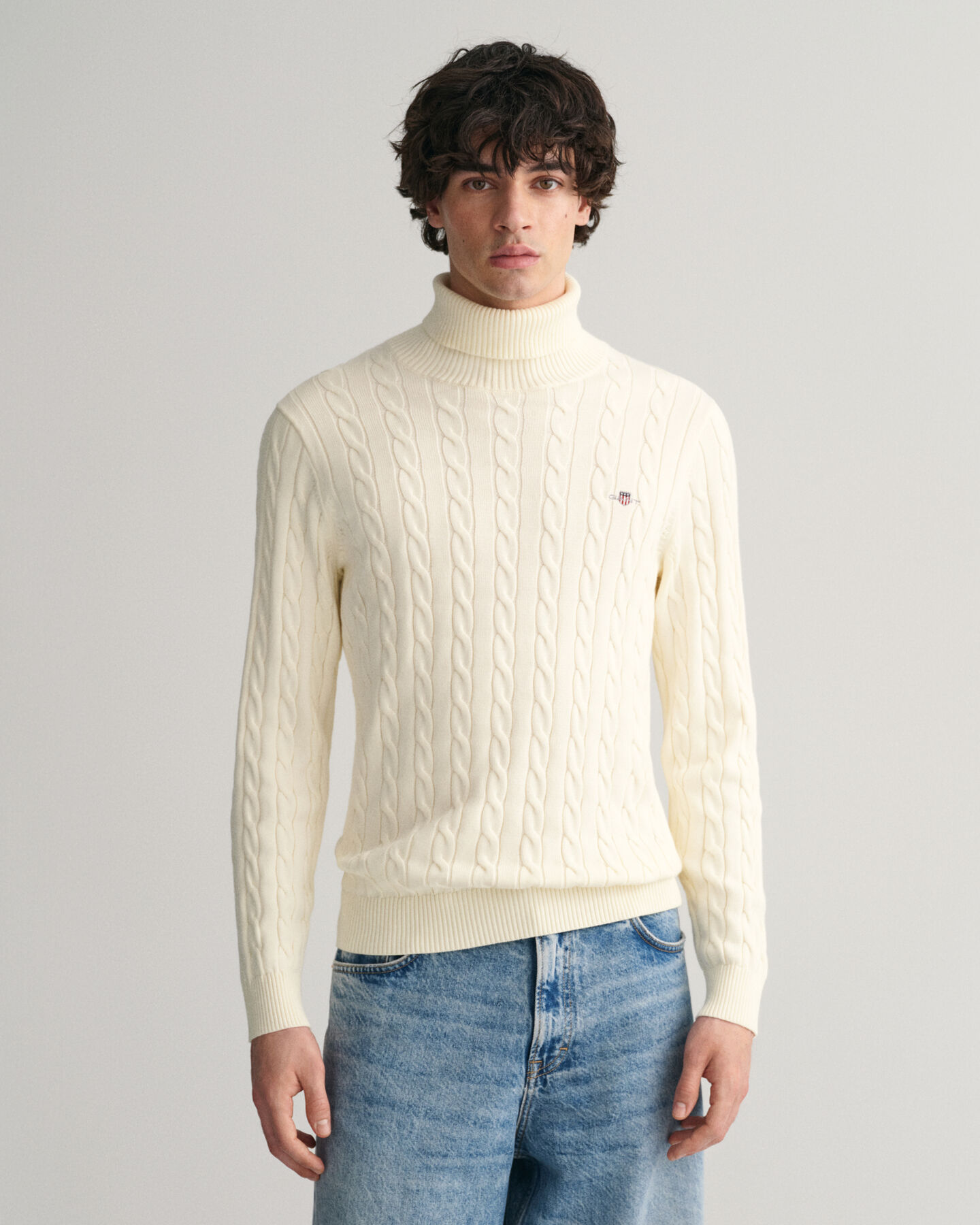 Cotton Cable Knit Turtleneck Sweater - GANT