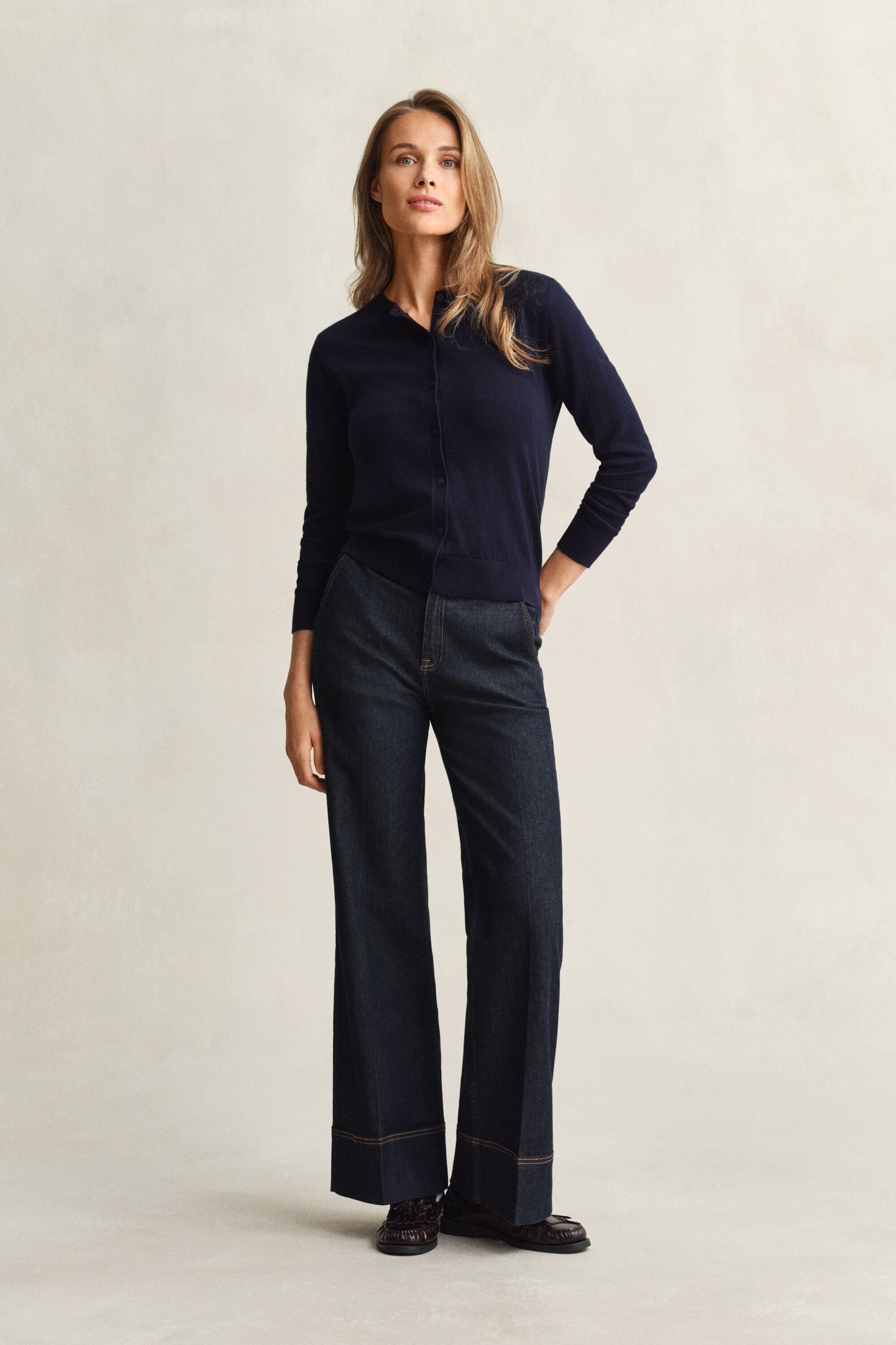 Lightweight Knit Crew Neck Cardigan