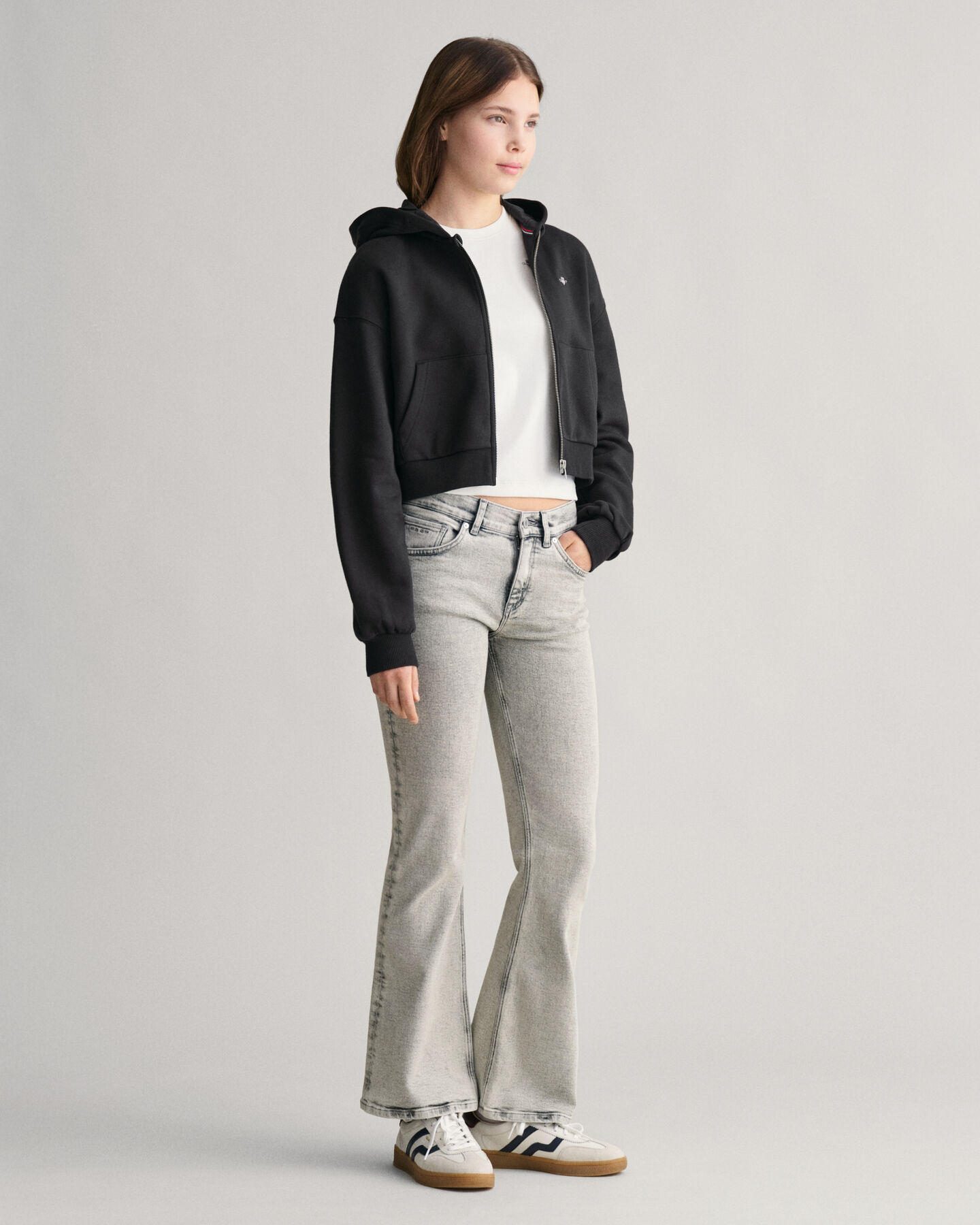 Teen Girls Shield Cropped Zip Hoodie