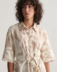 Palm Print Linen Shirt Dress