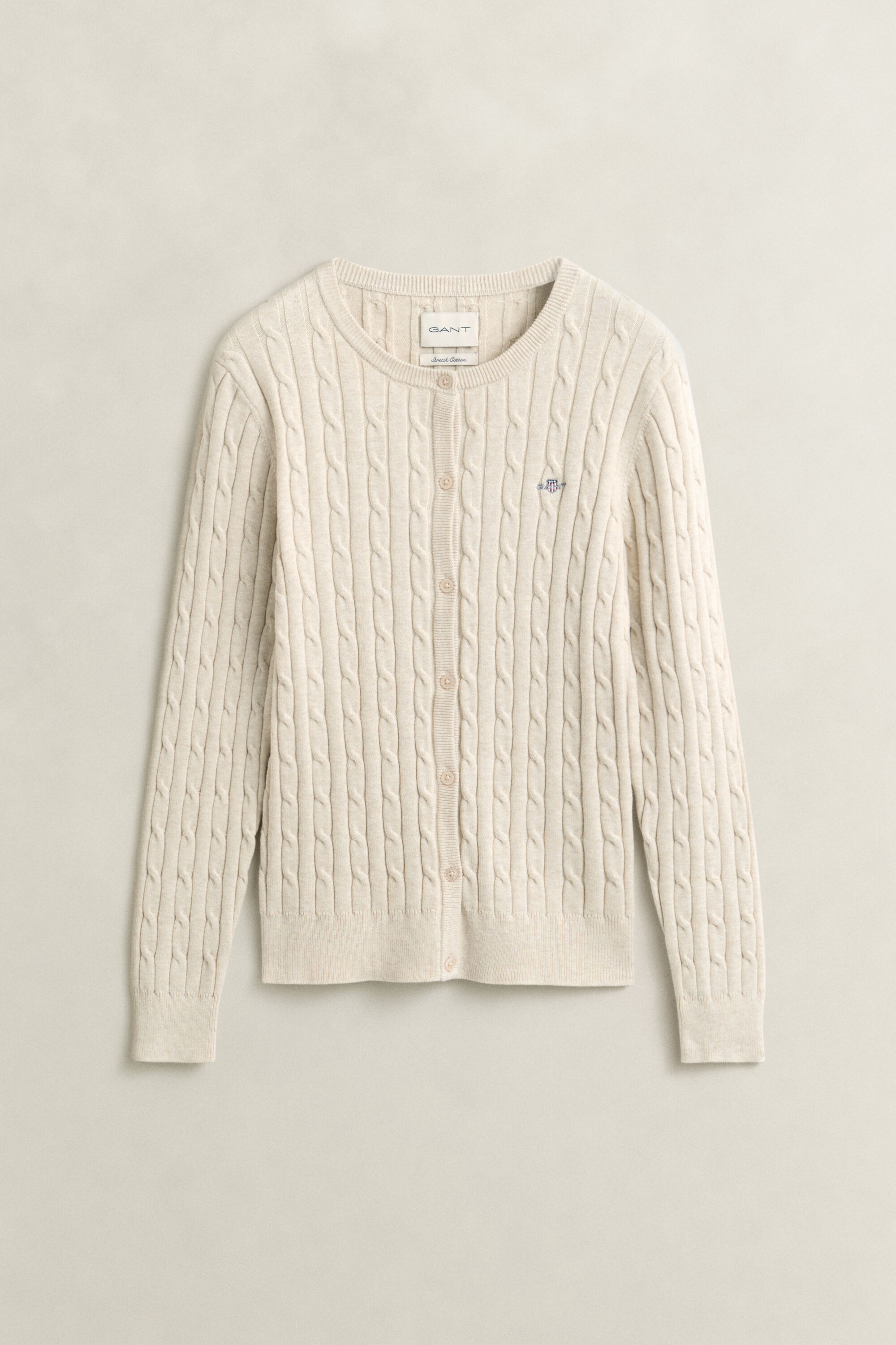 Stretch Cotton Cable Knit Cardigan