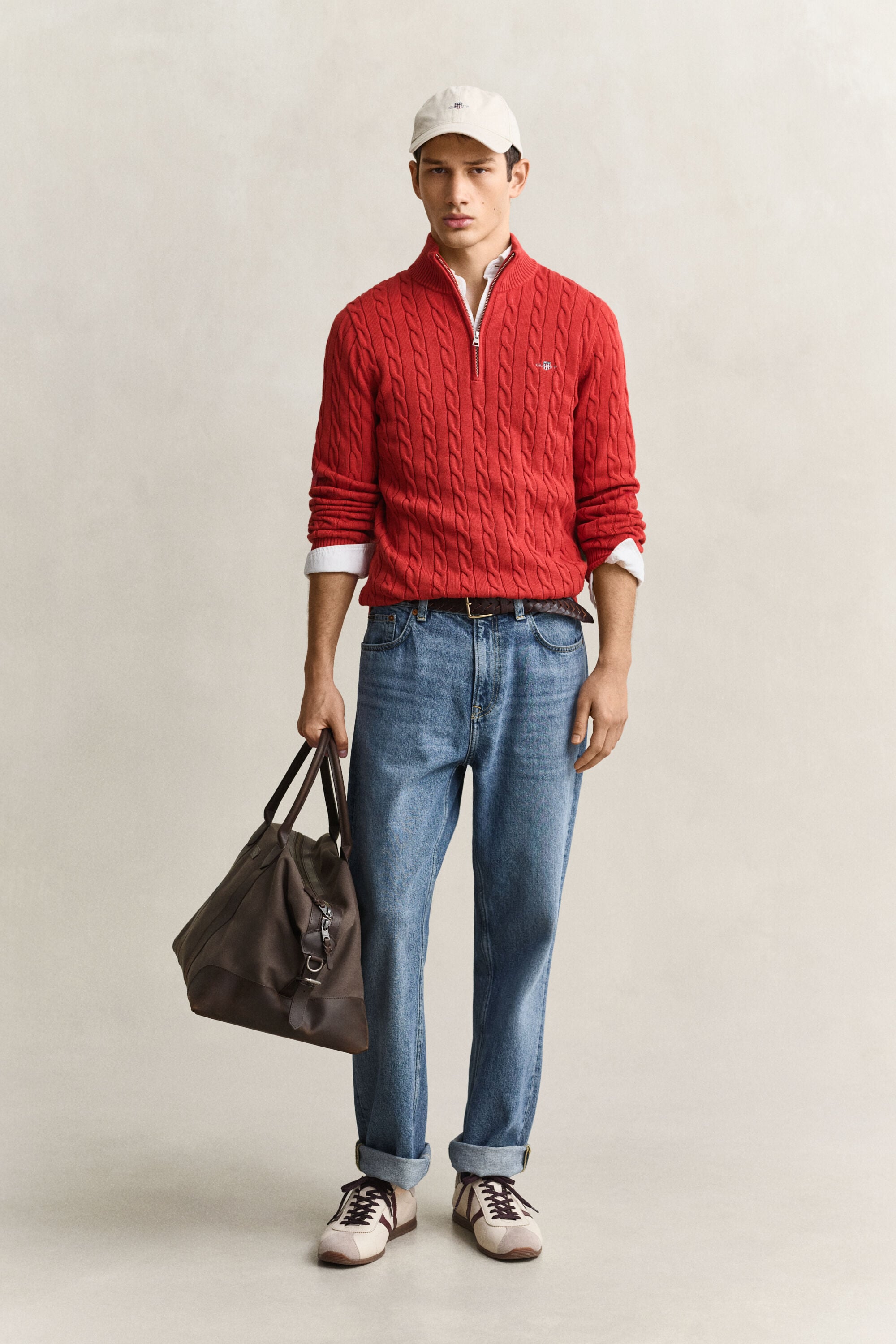 Cotton Cable Knit Half-Zip Sweater