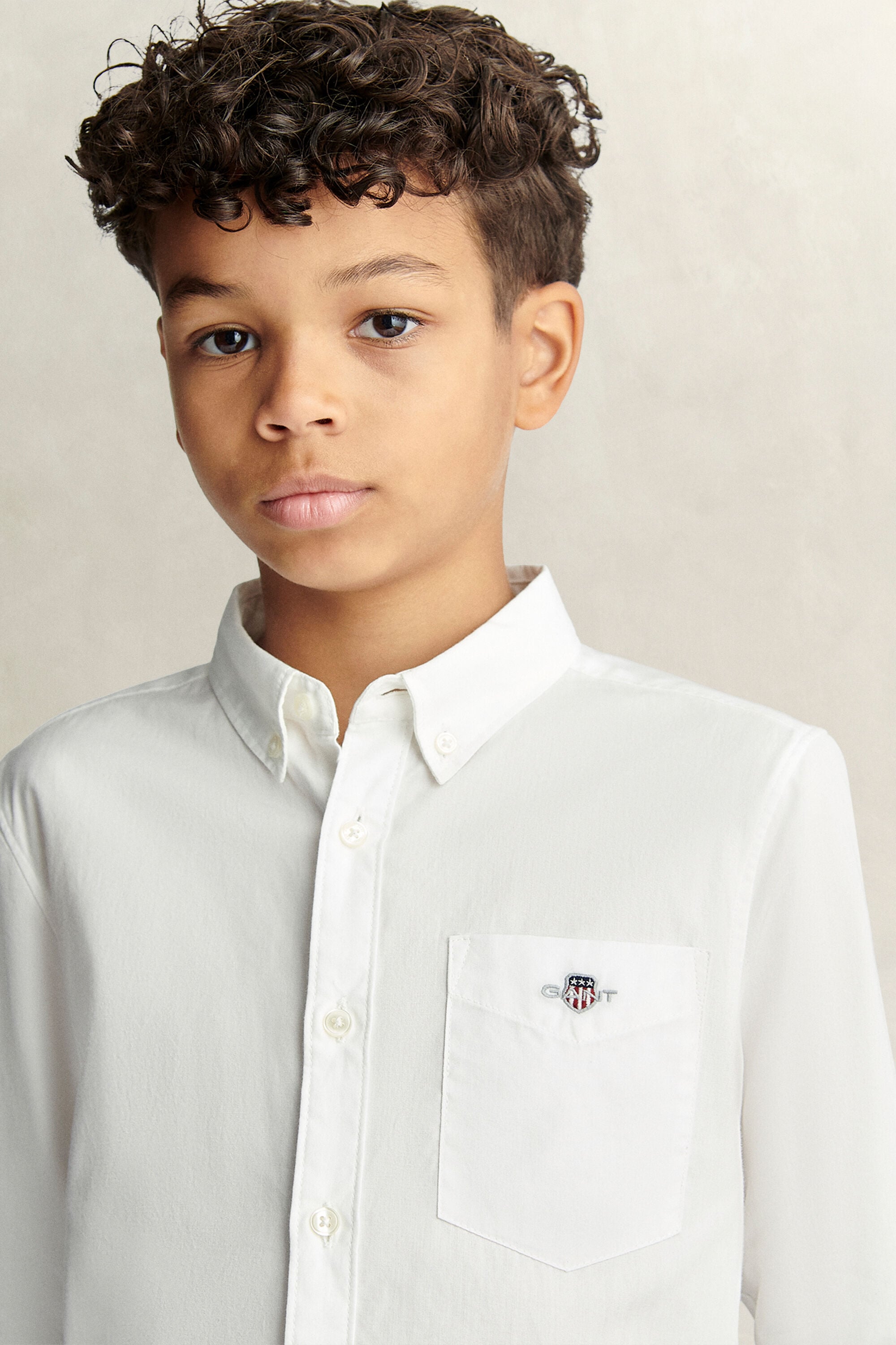 Teen Boys Shield Poplin Shirt — WHITE