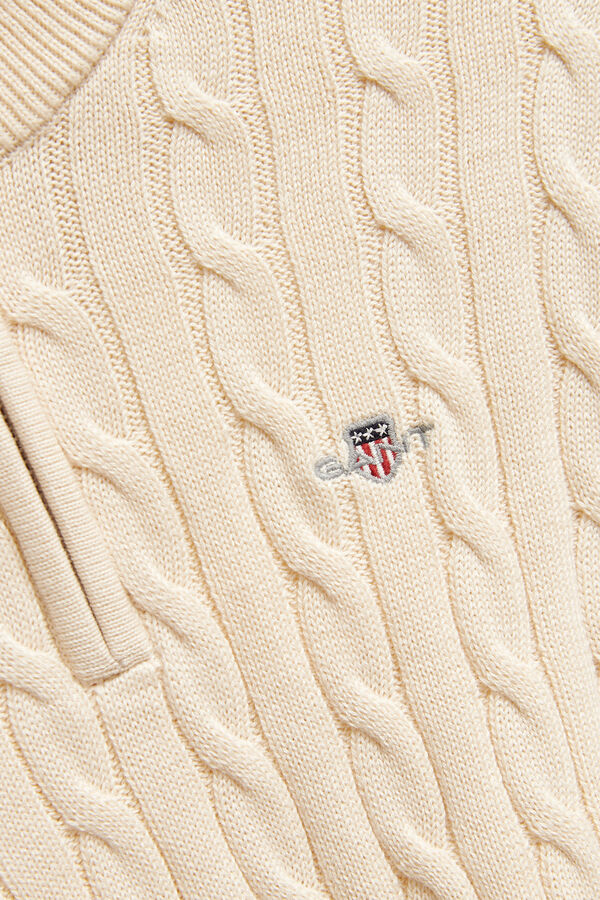 Teen Boys Shield Cable Knit Half-Zip Sweater — CREAMED WHITE