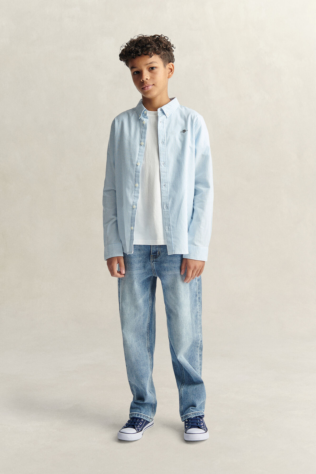 Teen Boys Shield Striped Oxford Shirt — LIGHT BLUE