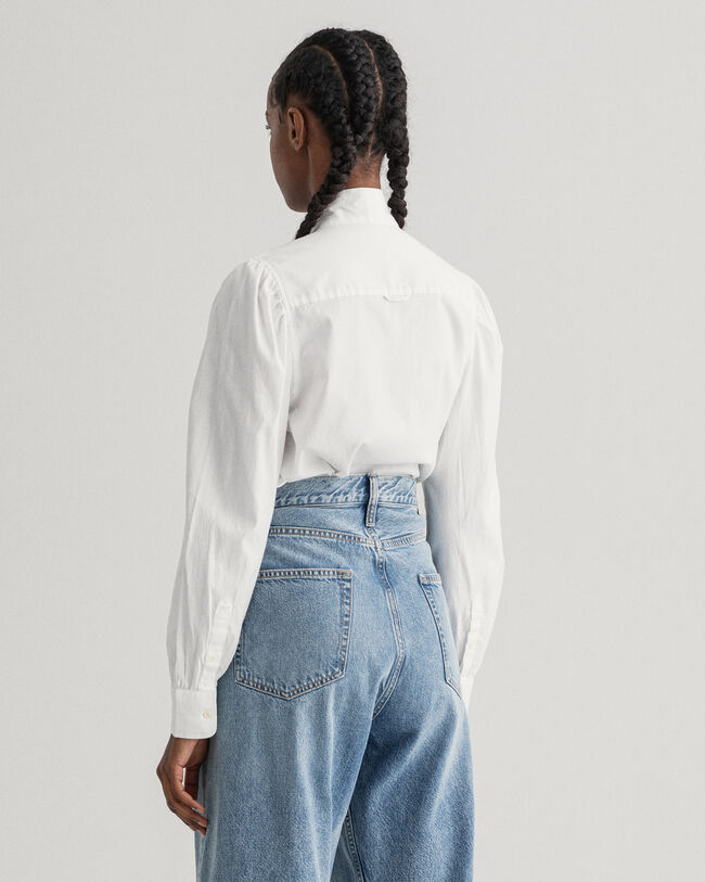 Bow Puff Sleeve Oxford Shirt