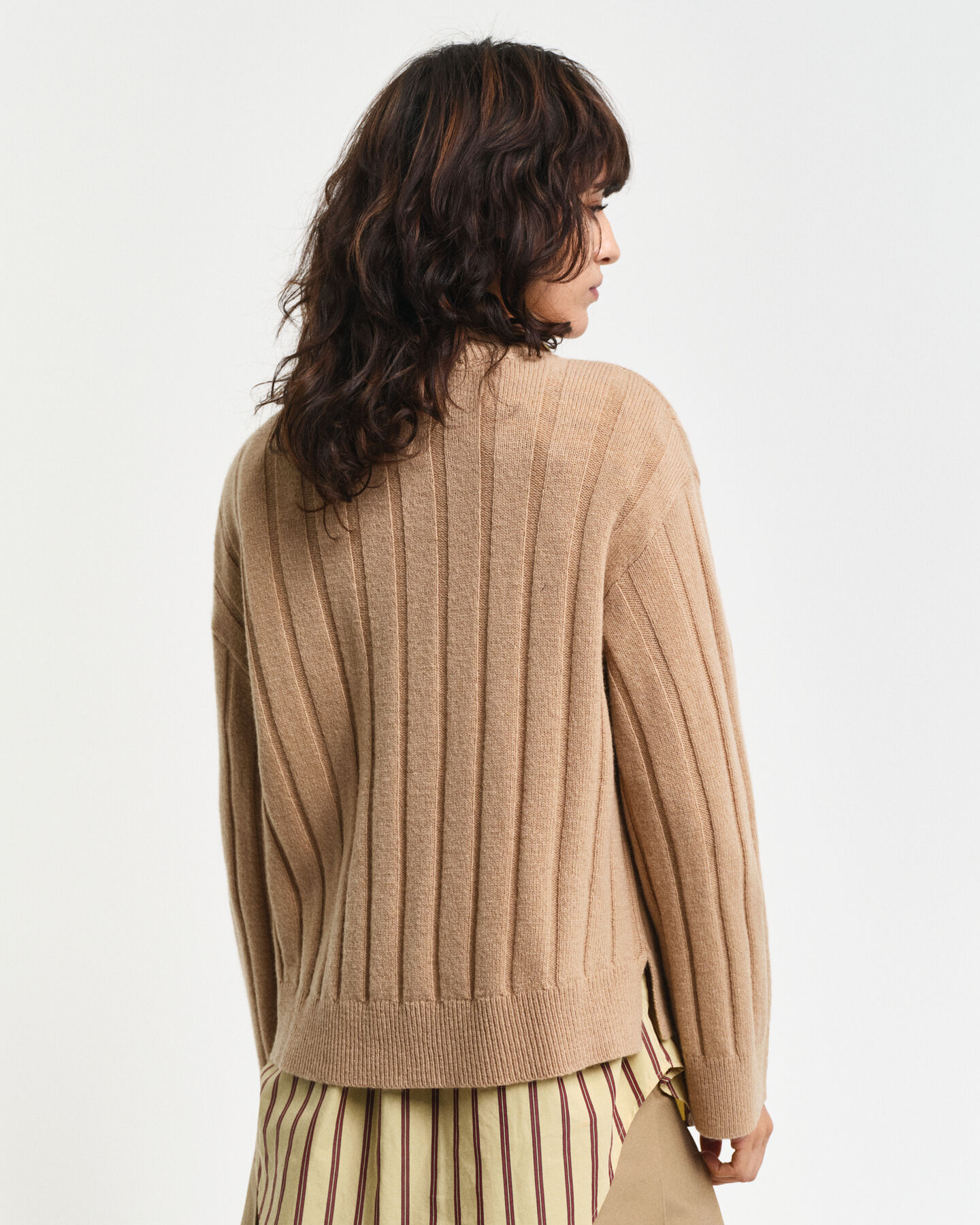 Wide Ribbed Wool V-Neck Sweater
