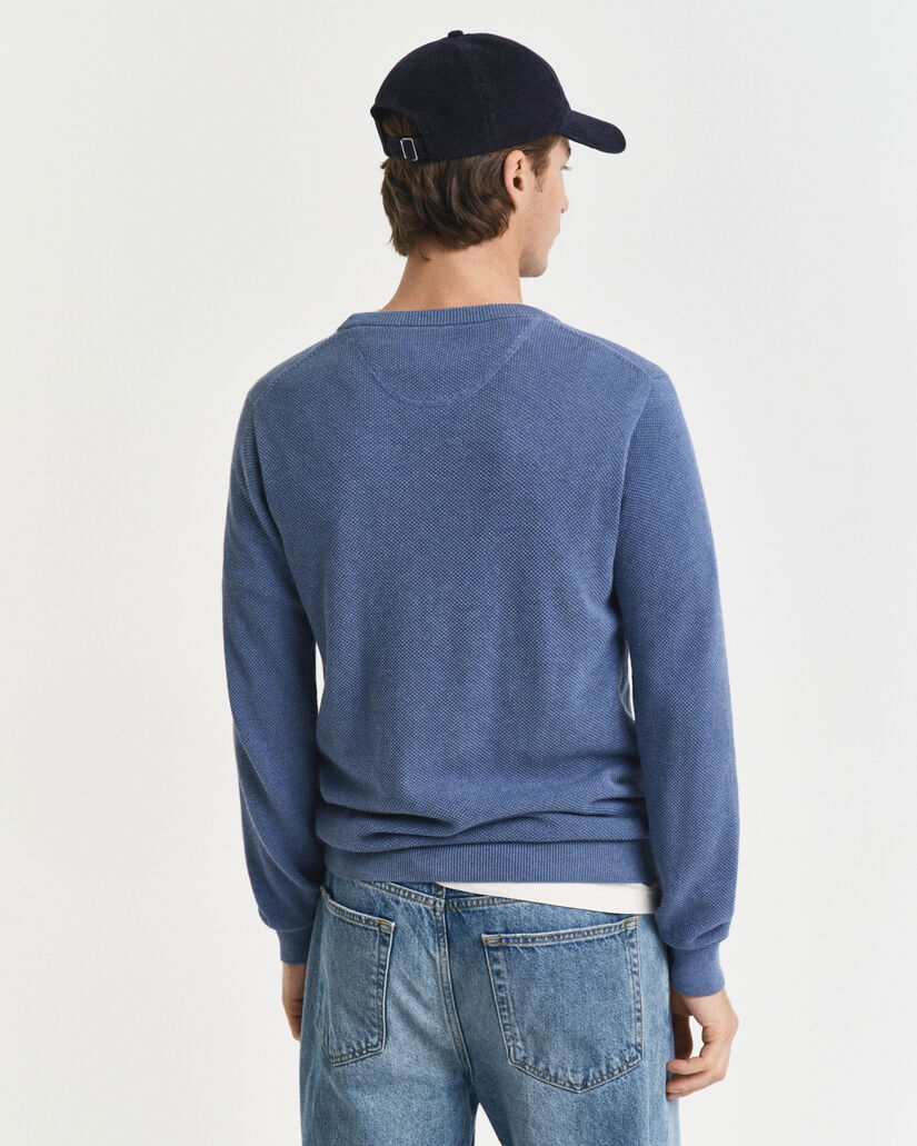 Cotton Piqué Crew Neck Sweater