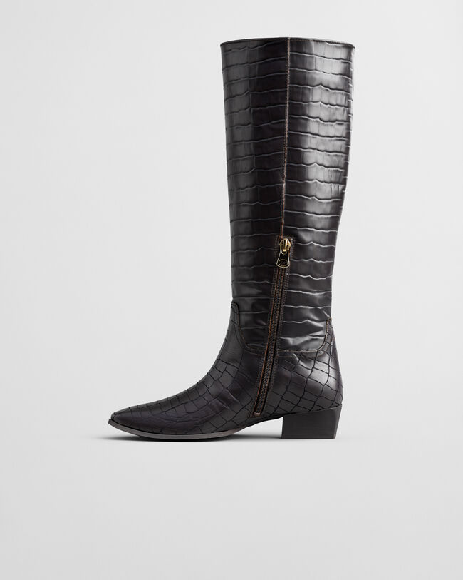 Bassotte Croc-Effect Leather Knee-High Boots