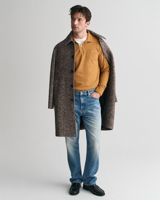 Textured Collar Long Sleeve Polo Shirt