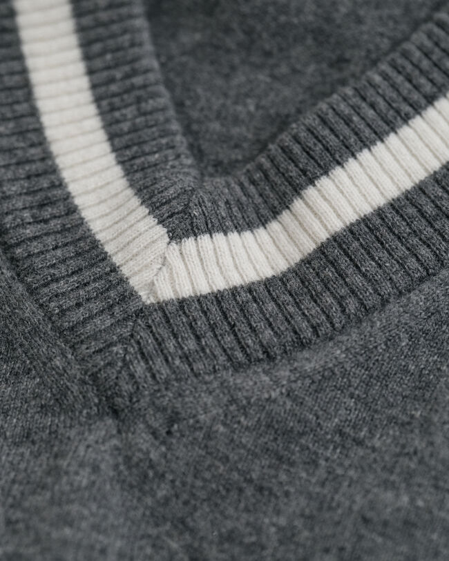 Superfine Lambswool Contrast V-Neck Sweater