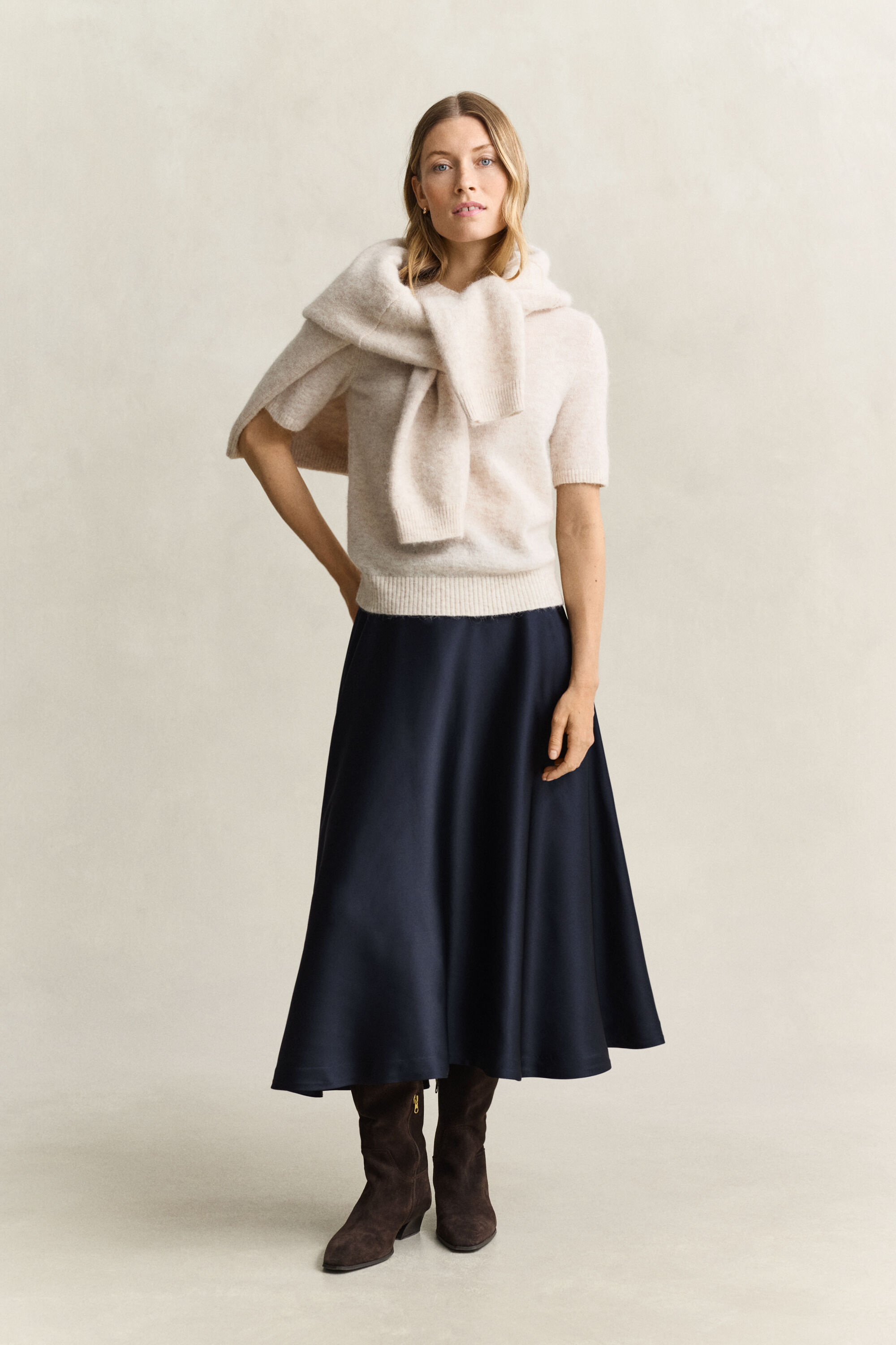 Volume Satin Skirt — EVENING BLUE