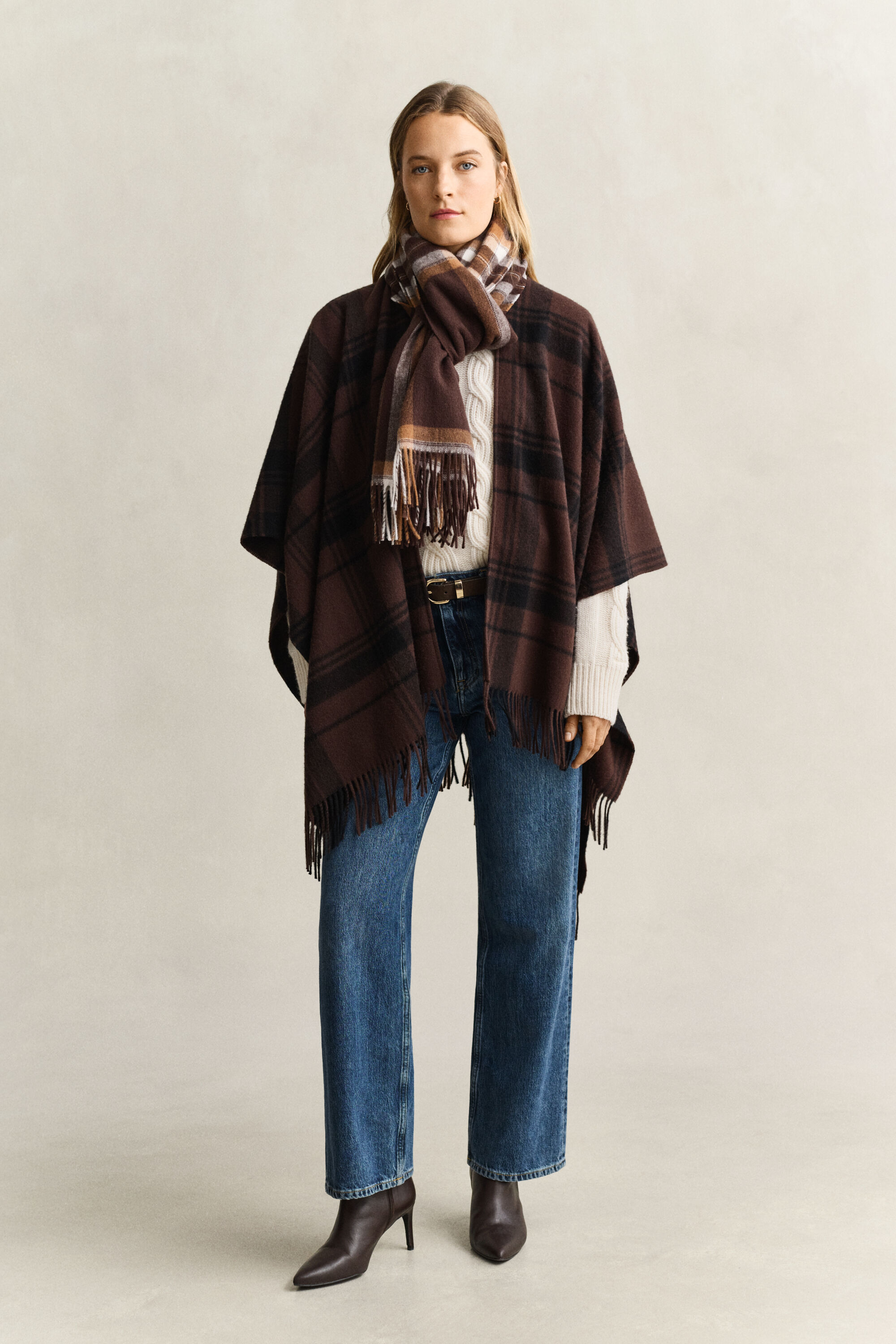 Checked Wool Poncho