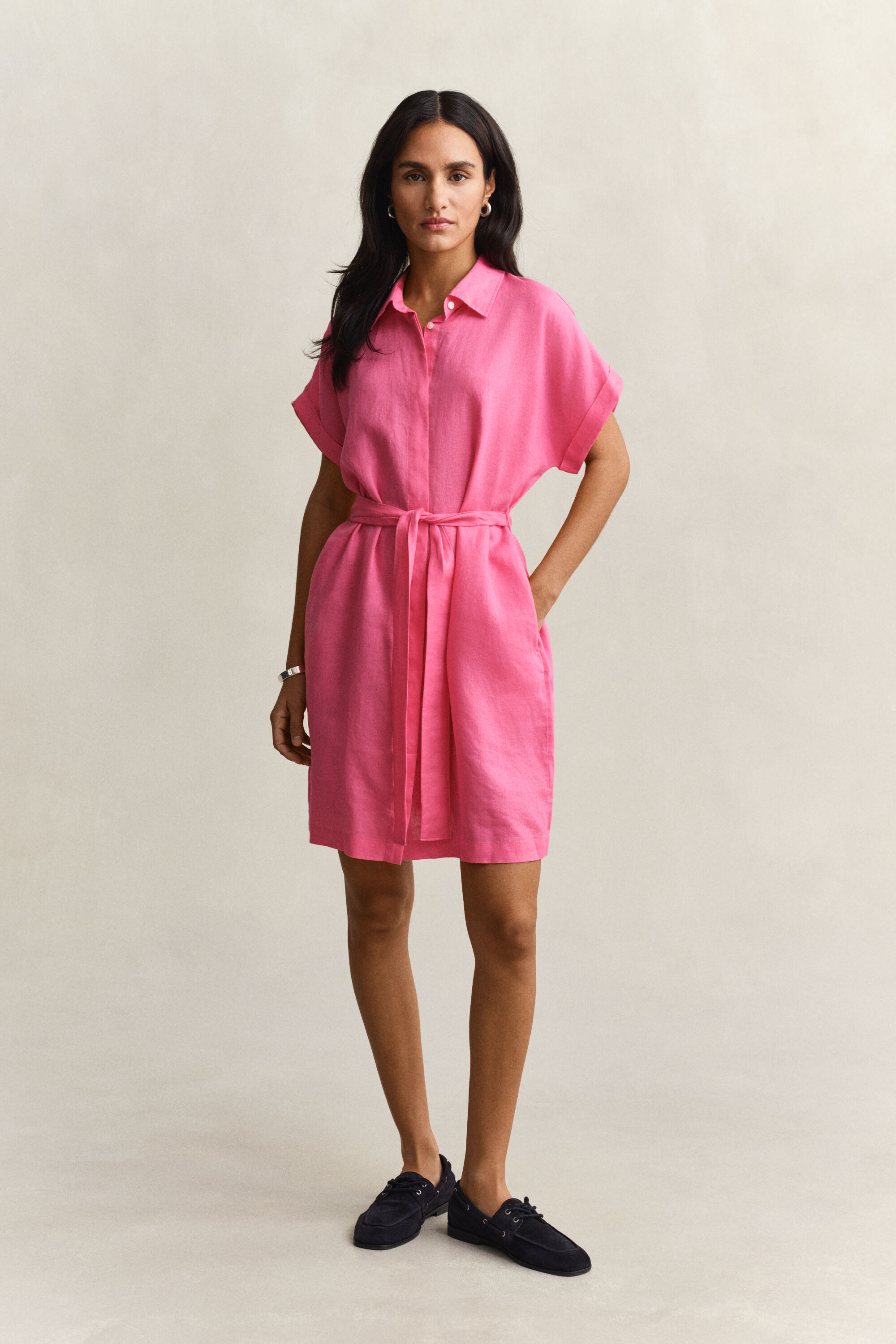 Linen Cap Sleeve Shirt Dress
