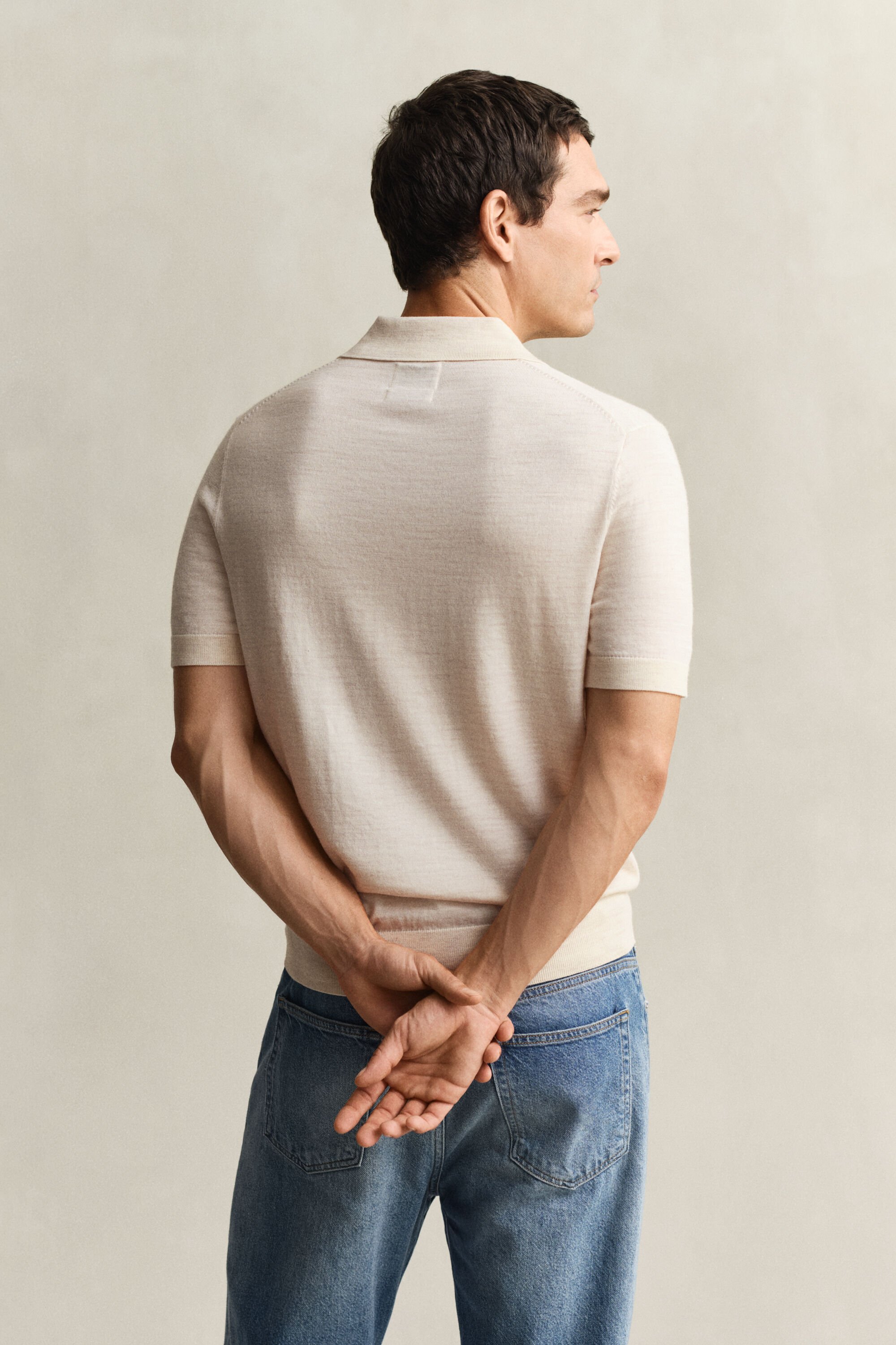 Extra Fine Merino Wool Short Sleeve Polo Sweater