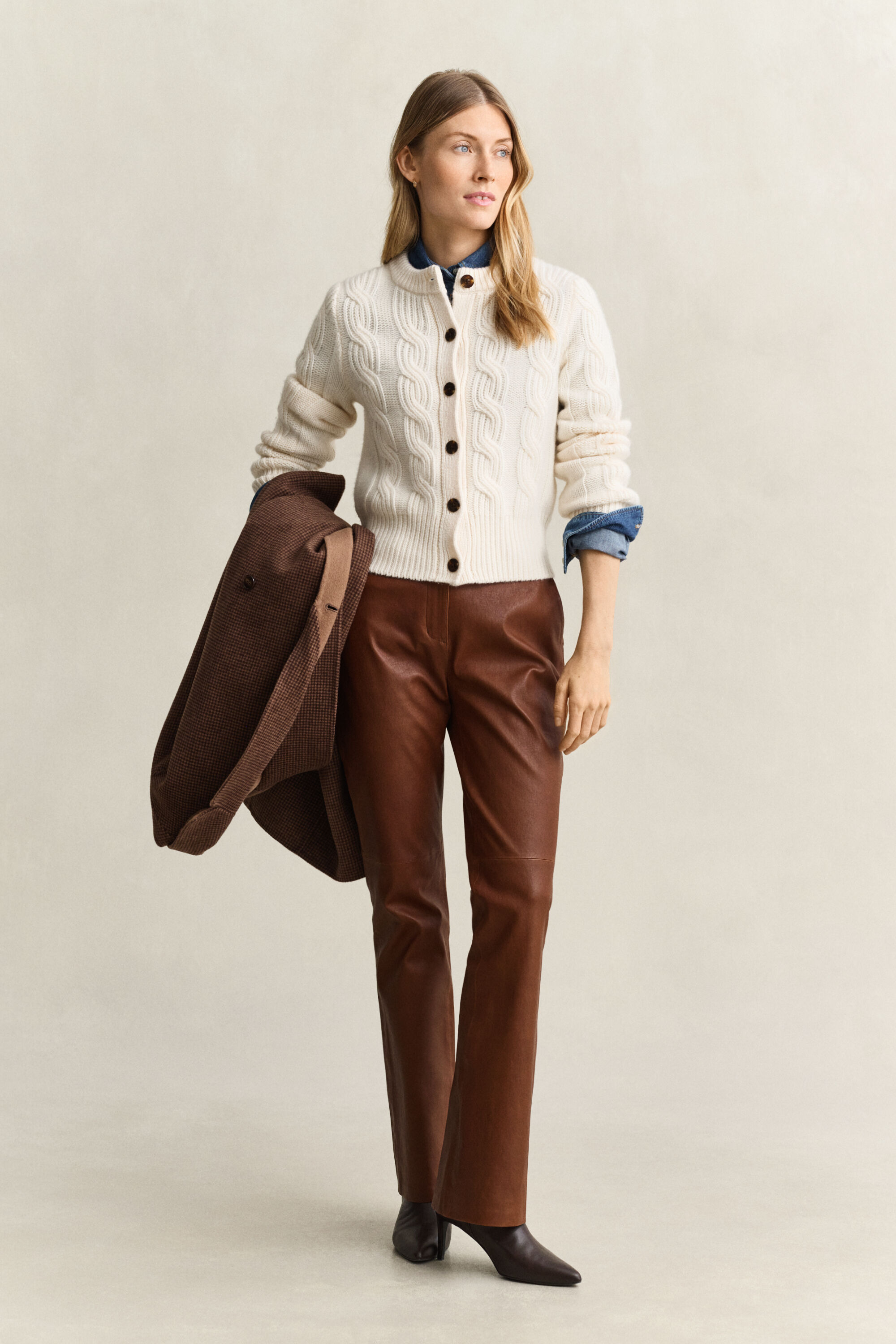 Wool Blend Cable Knit Cardigan
