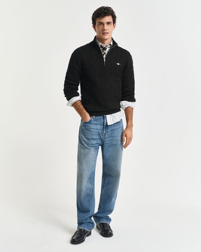 Cotton Cable Knit Half-Zip Sweater