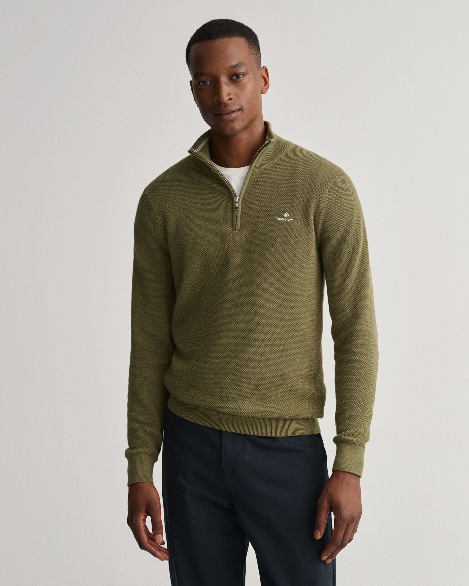 GANT Cotton Piqué Half-zip Sweater in Grey for Men Mens Clothing Sweaters and knitwear Zipped sweaters 