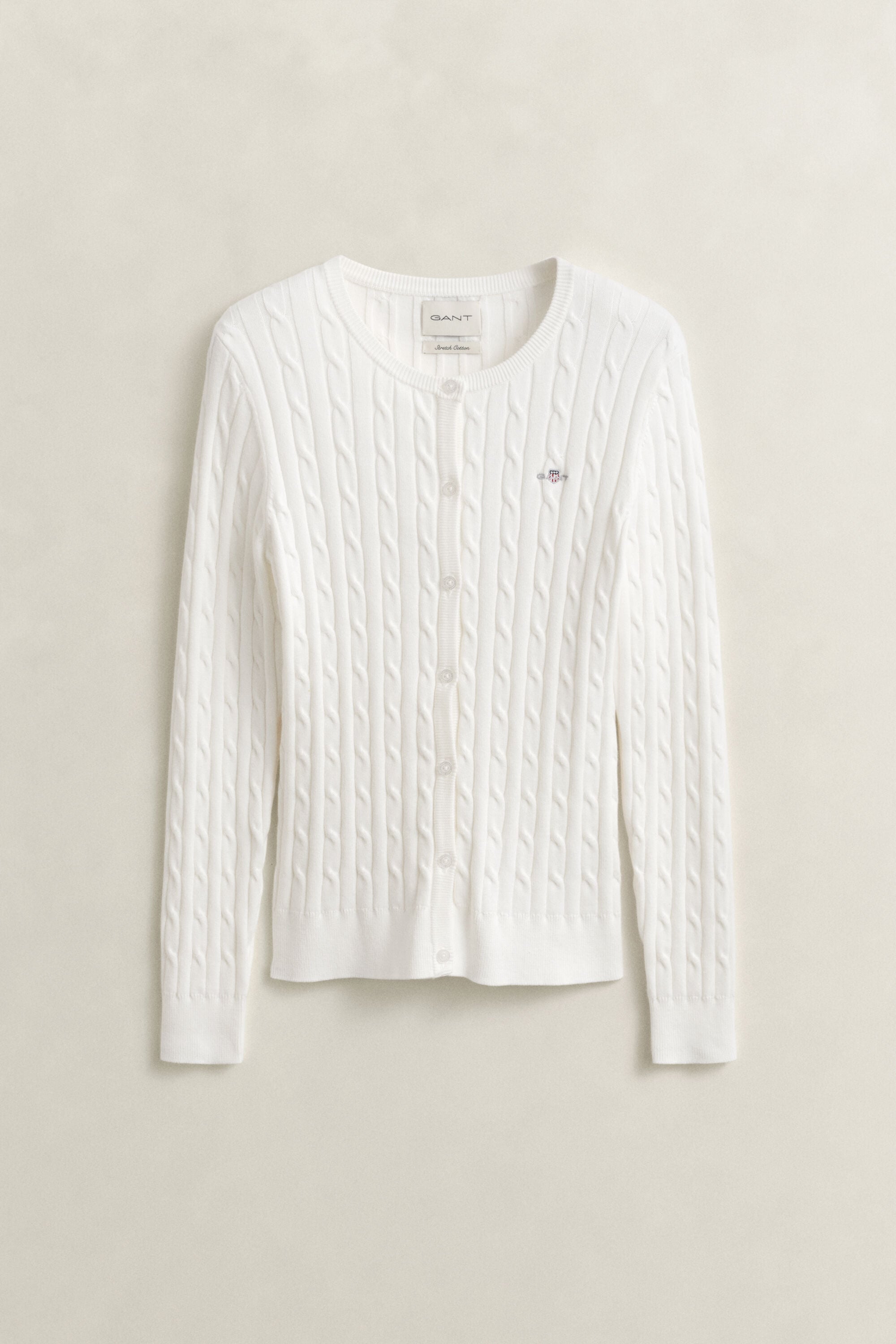 Stretch Cotton Cable Knit Cardigan