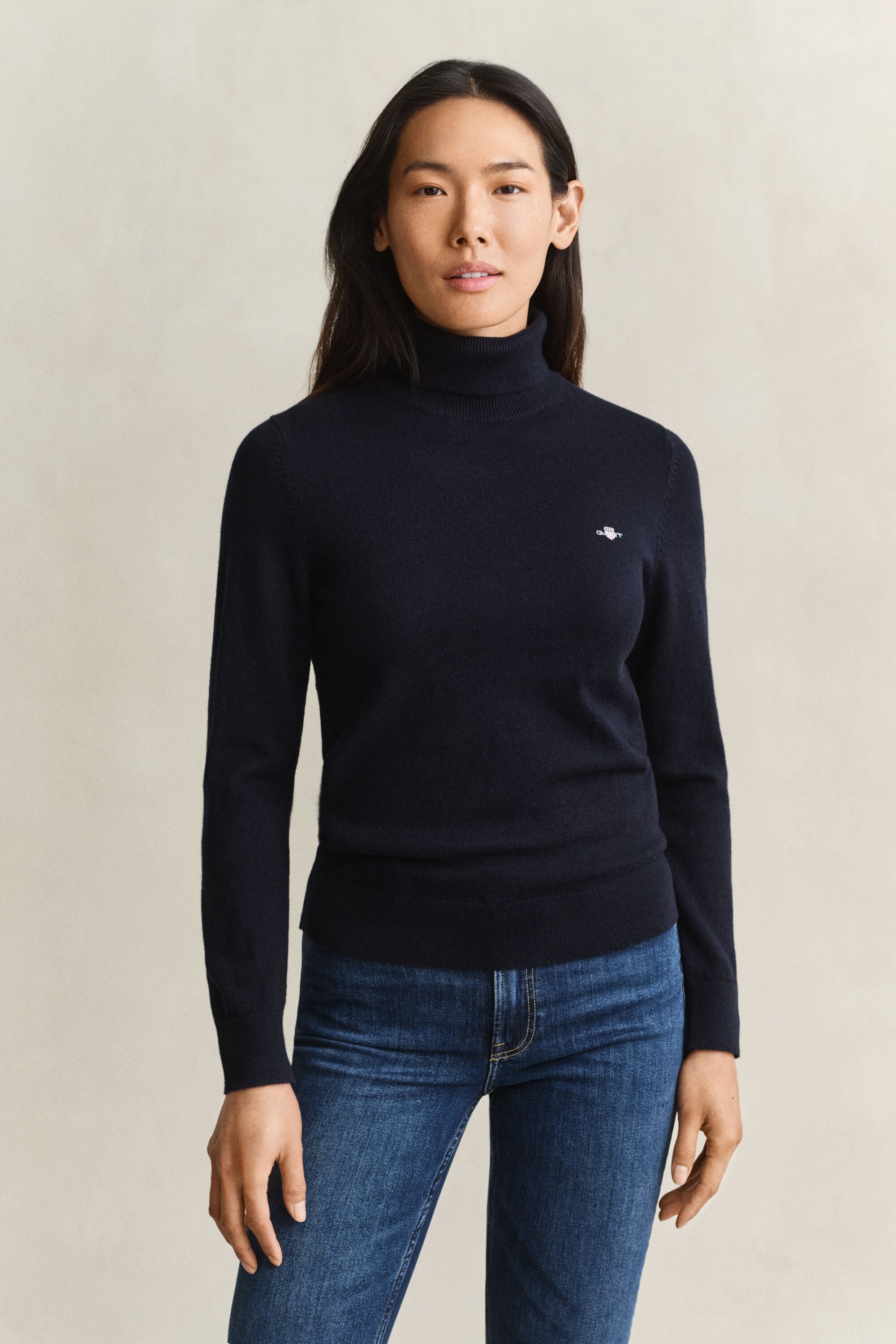 Wool Cotton Turtleneck Sweater — EVENING BLUE