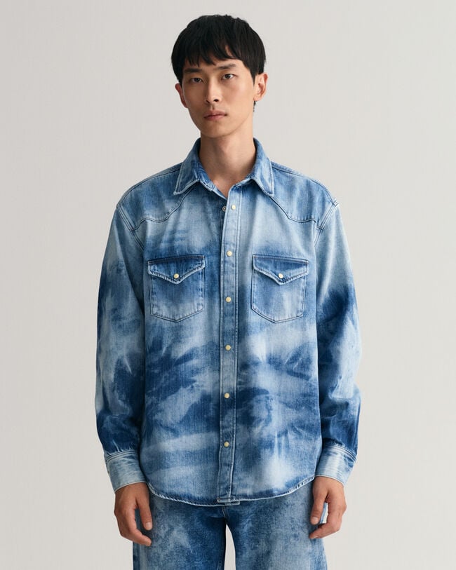 Relaxed Fit Bleach Wash Western Shirt